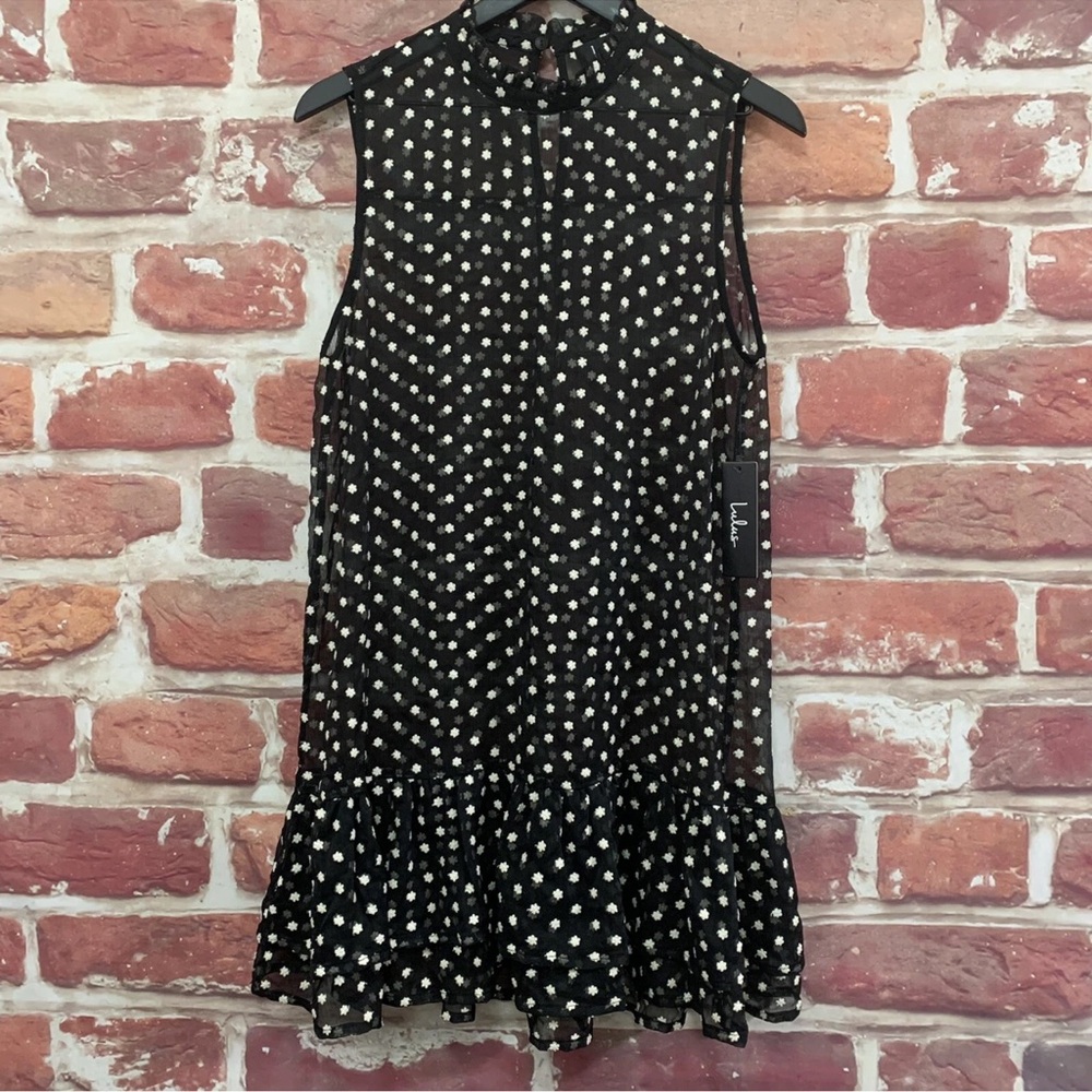 Lulus Dress XL Black White Chiffon Embroidered Floral Sheer High Neck